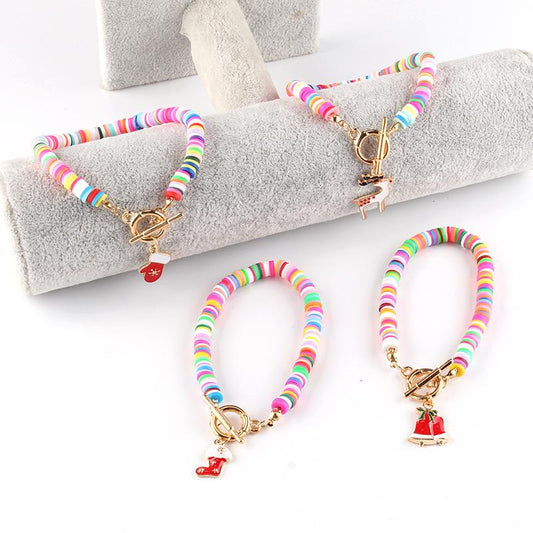 Beach Bohemian Colorful Polymer Ring Buckle Bracelet Christmas Gloves Socks Bells Trendy Decoration