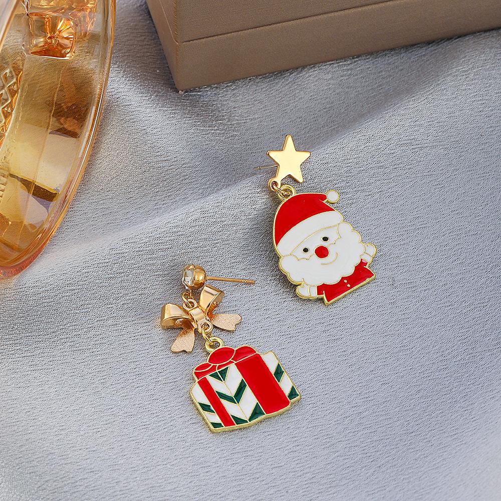 Christmas cartoon dripping oil earrings creative cute snowflake bells Christmas hat earrings earrings ornaments