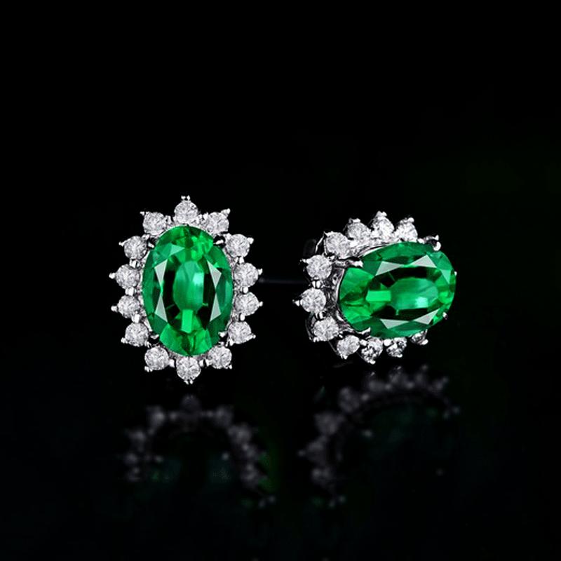 Fashion Women Rhinestone Emerald Gemstone Pendant Necklace Earrings Set Head Jewelry