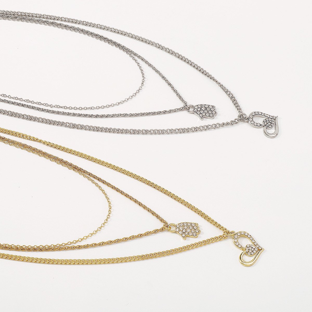N1192 Hip Hop Multi-Layered Necklace Women's Love Palm Micro-inlaid Metal Personality Sweet Necklace