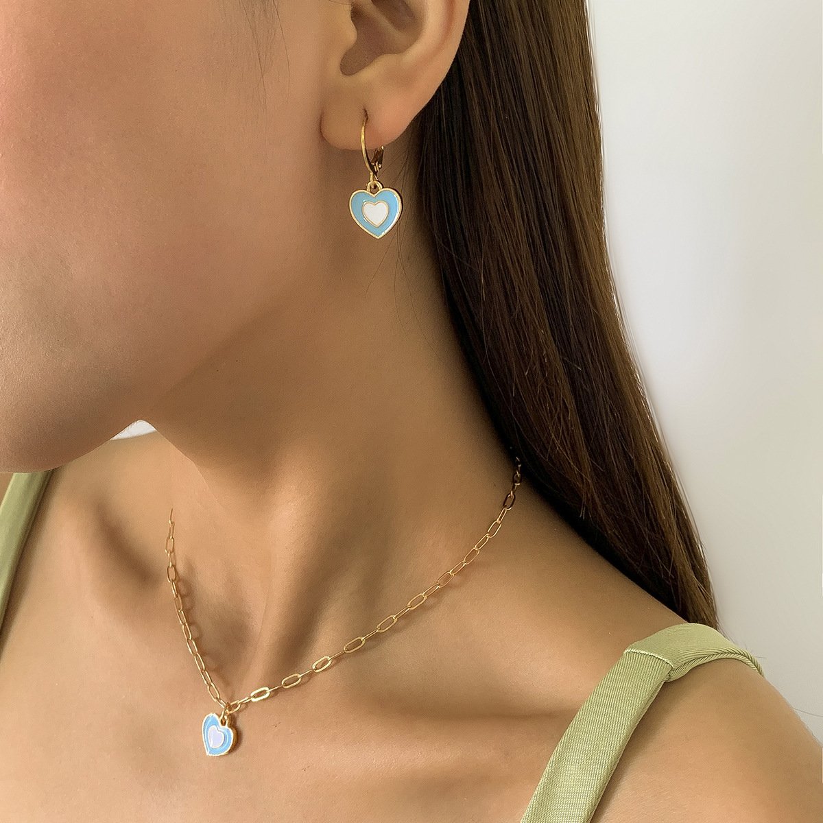 Jewelry Painting Nectarine Heart Metal Cross Chain Necklace Simple Temperament Clavicle Pastoral Necklace Female