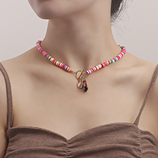 Hand-beaded soft pottery shell necklace personality simple tassel mix-and-match jewelry necklace babes