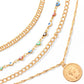 Jewelry Alloy Round Card Pendant Multilayer Necklace Women's Fashion Thick Chain Devil's Eye Necklace