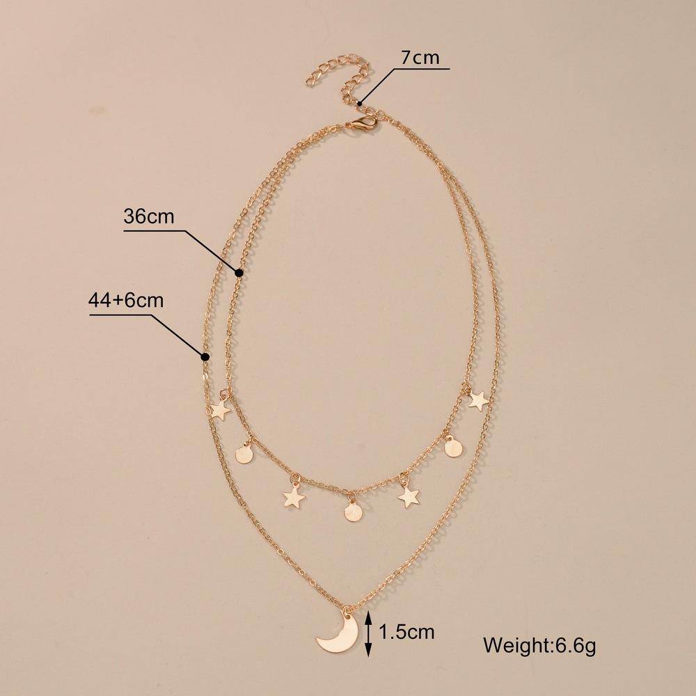 Fashion Iron Star Moon Necklace Double Clavicle Chain Necklace Ladies Accessories