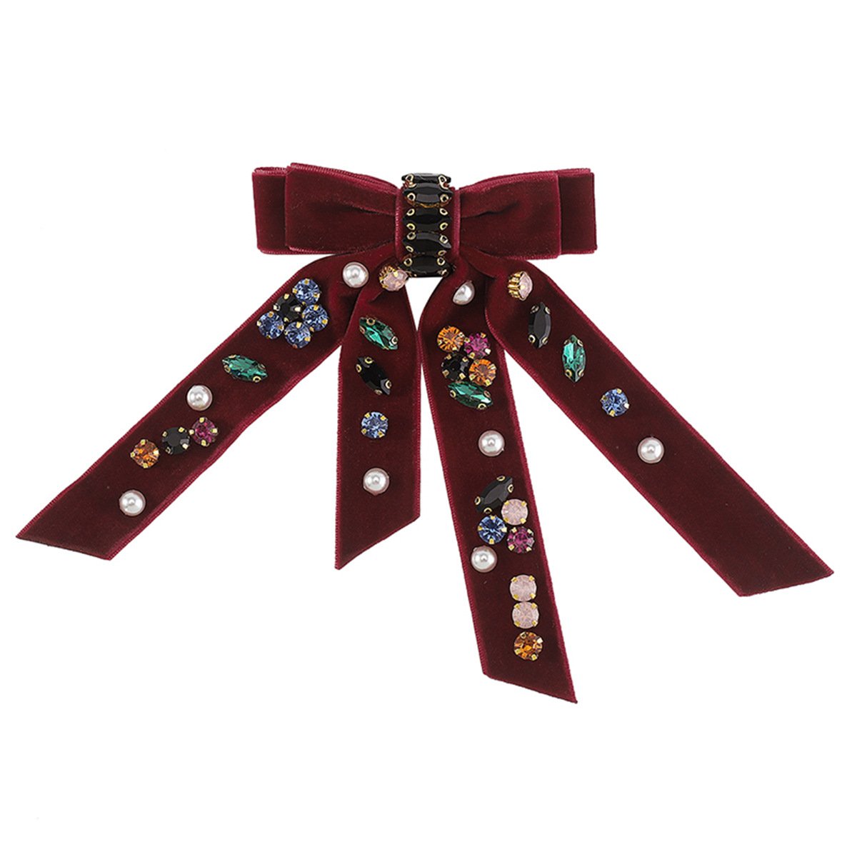 F2791 Hair Decoration Literary Double-layer Bow Hairpin Women's Gold Velvet Versatile Diamond Spring Clip