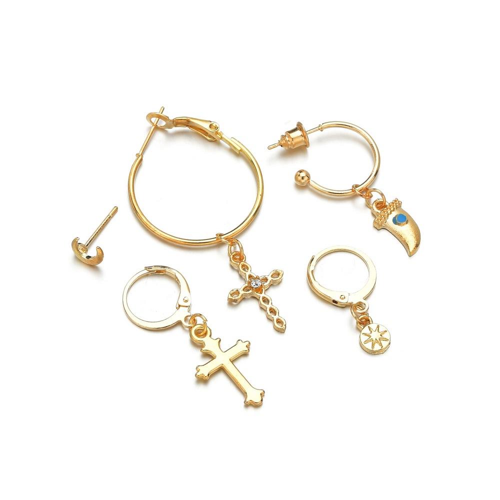 Accessories Fashion Personality Street Shooting Jesus Bible Ear Piercing Ear Clip Women's Earrings Combination Set 5 Pieces