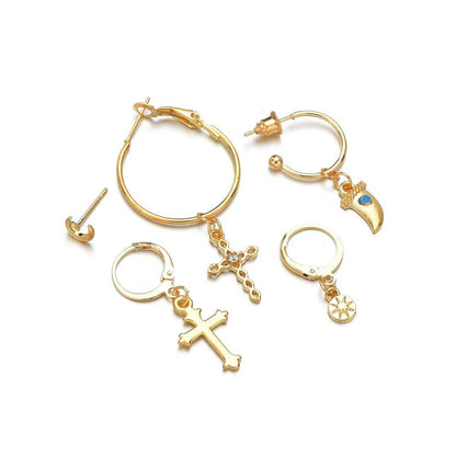 Accessories Fashion Personality Street Shooting Jesus Bible Ear Piercing Ear Clip Women's Earrings Combination Set 5 Pieces