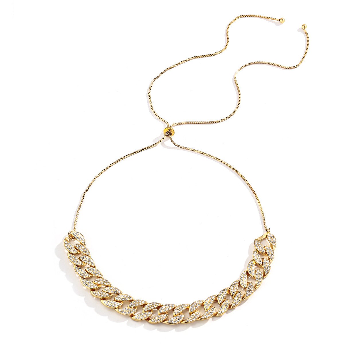 Jewelry Temperament Light Luxury Full Diamond Cuban Buckle Necklace Hip Hop Punk Adjustable Chain Necklace