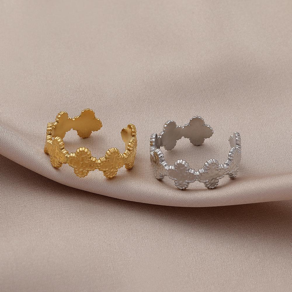 Personalized fashion stainless steel retro flower opening ring ins trend titanium steel hip-hop simple ring