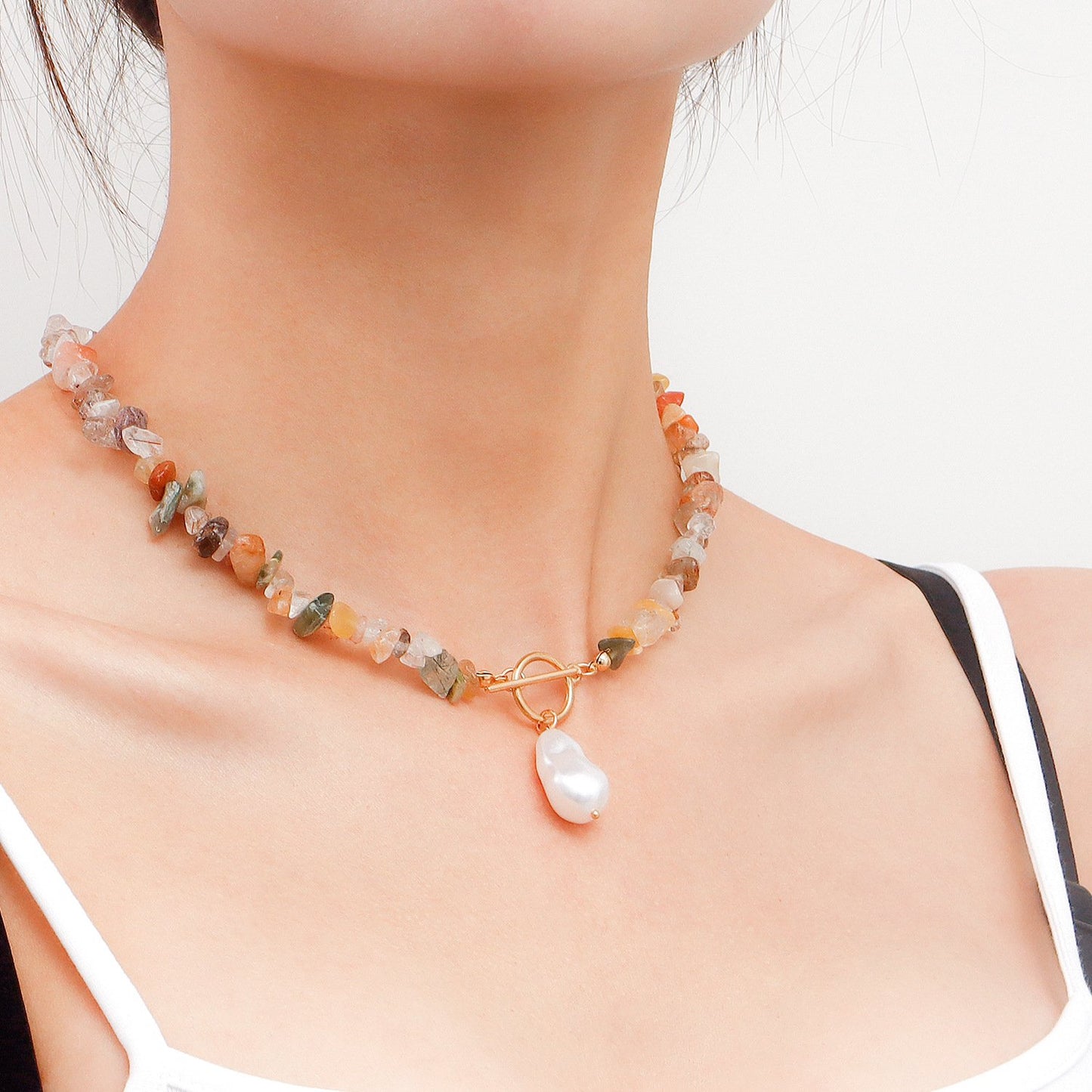 Jewelry Large Shaped Pearl OT Buckle Necklace Female Beach Simple Trend Color Turquoise Necklace