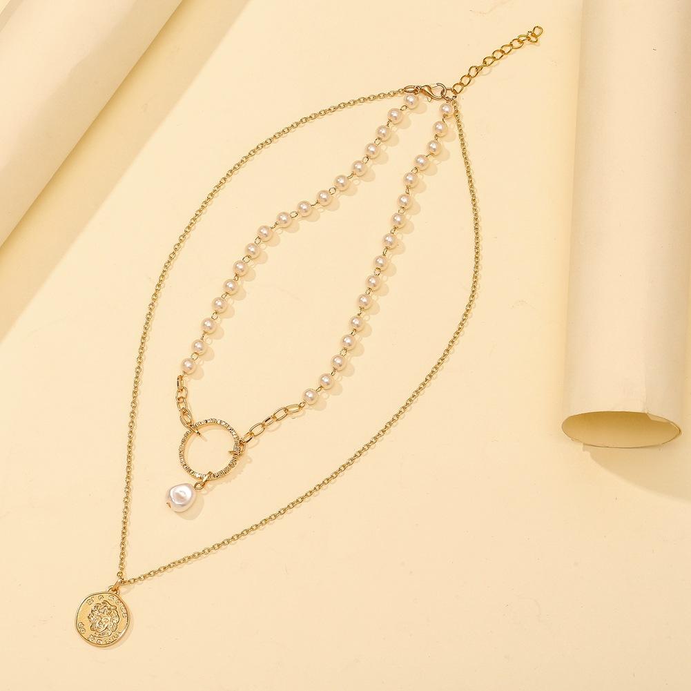 Young luxury niche necklace double circle pearl necklace design clavicle chain simple and indifferent