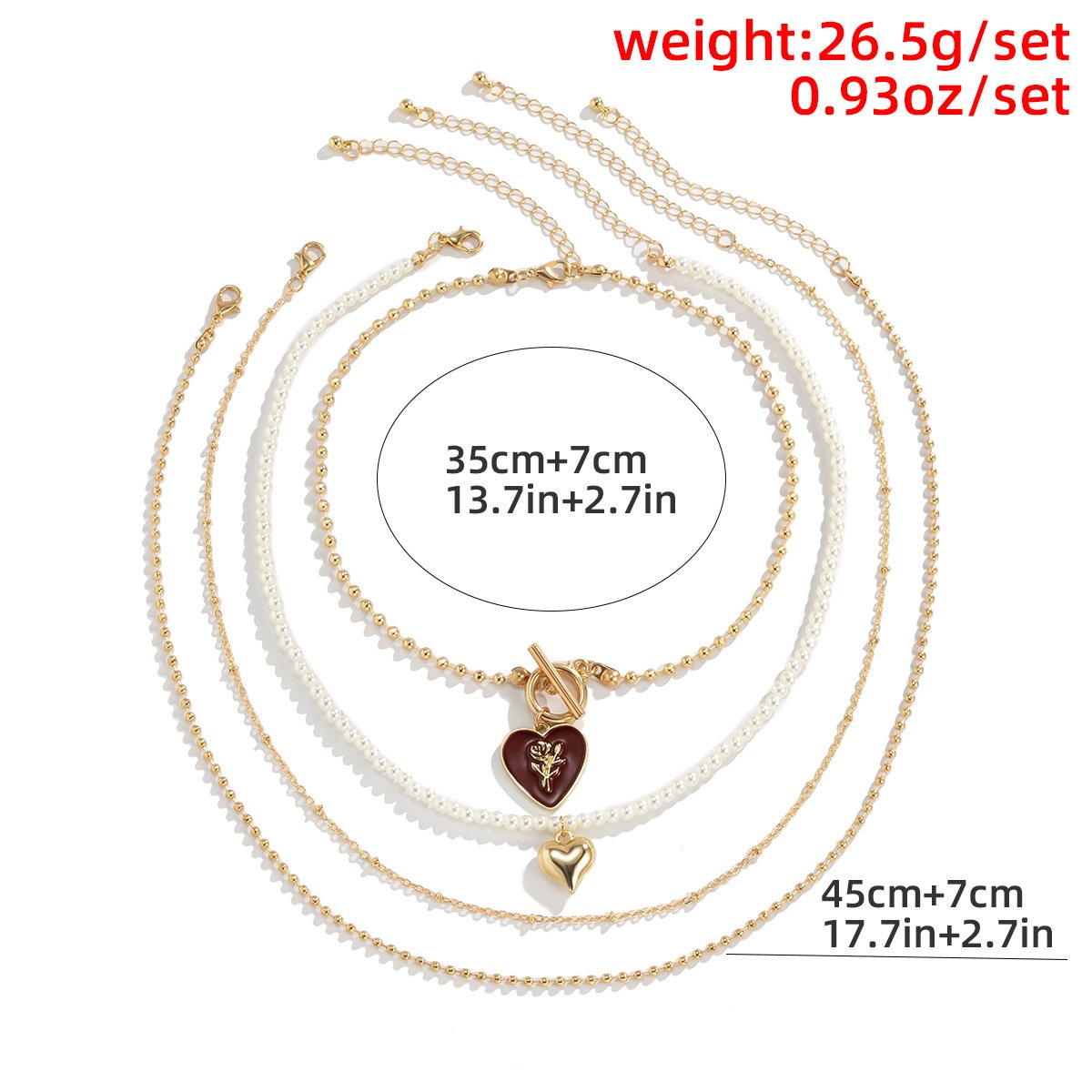 Hip-hop retro personality rose drop nectarine heart necklace female simple imitation pearl heart-shaped necklace