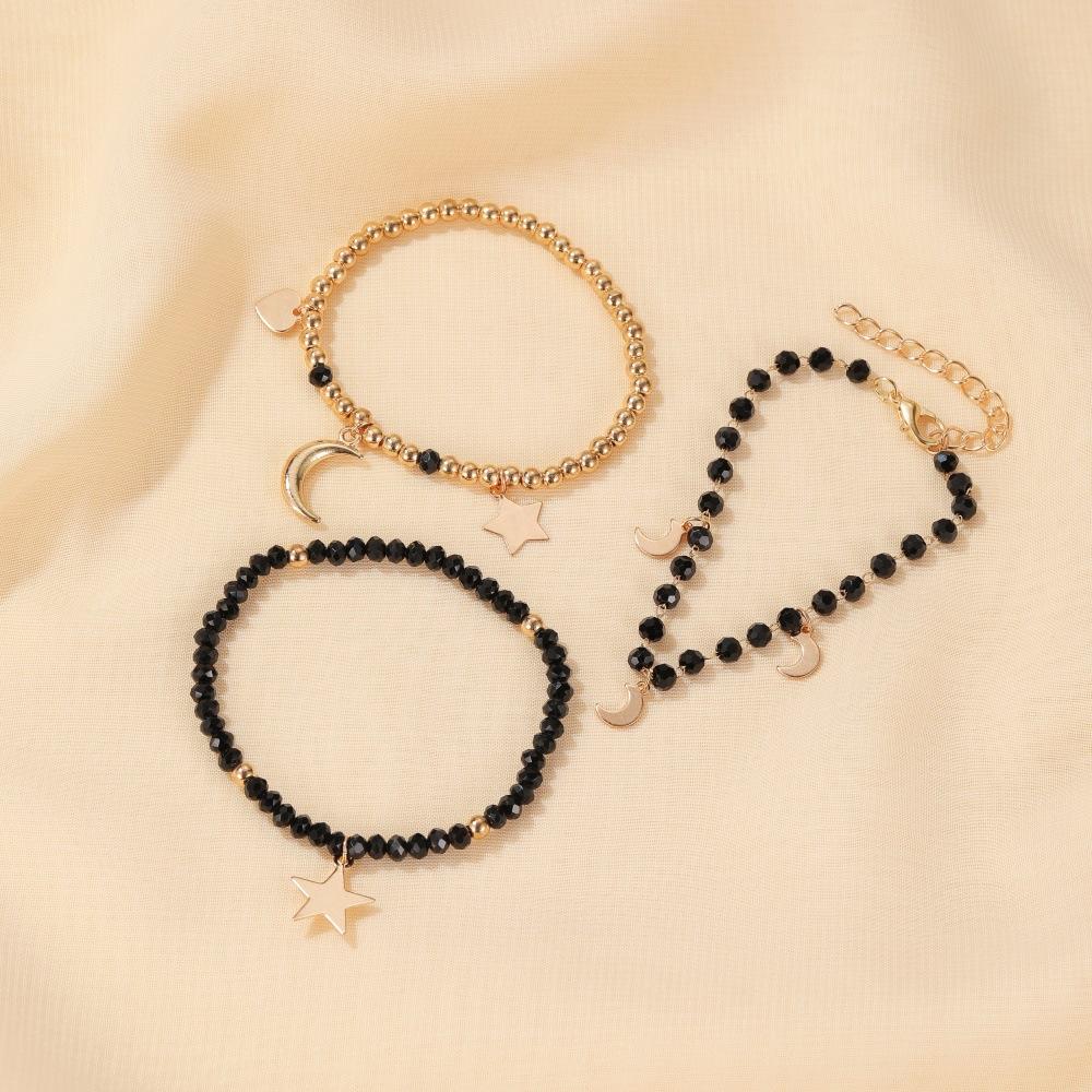 Fashion Three-piece Bracelet Handmade Black Beaded Star Moon Bracelet Popular Set Jewelry