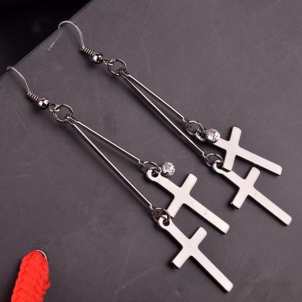 Alloy Simple Cross Earrings With Diamond Earrings Accessories