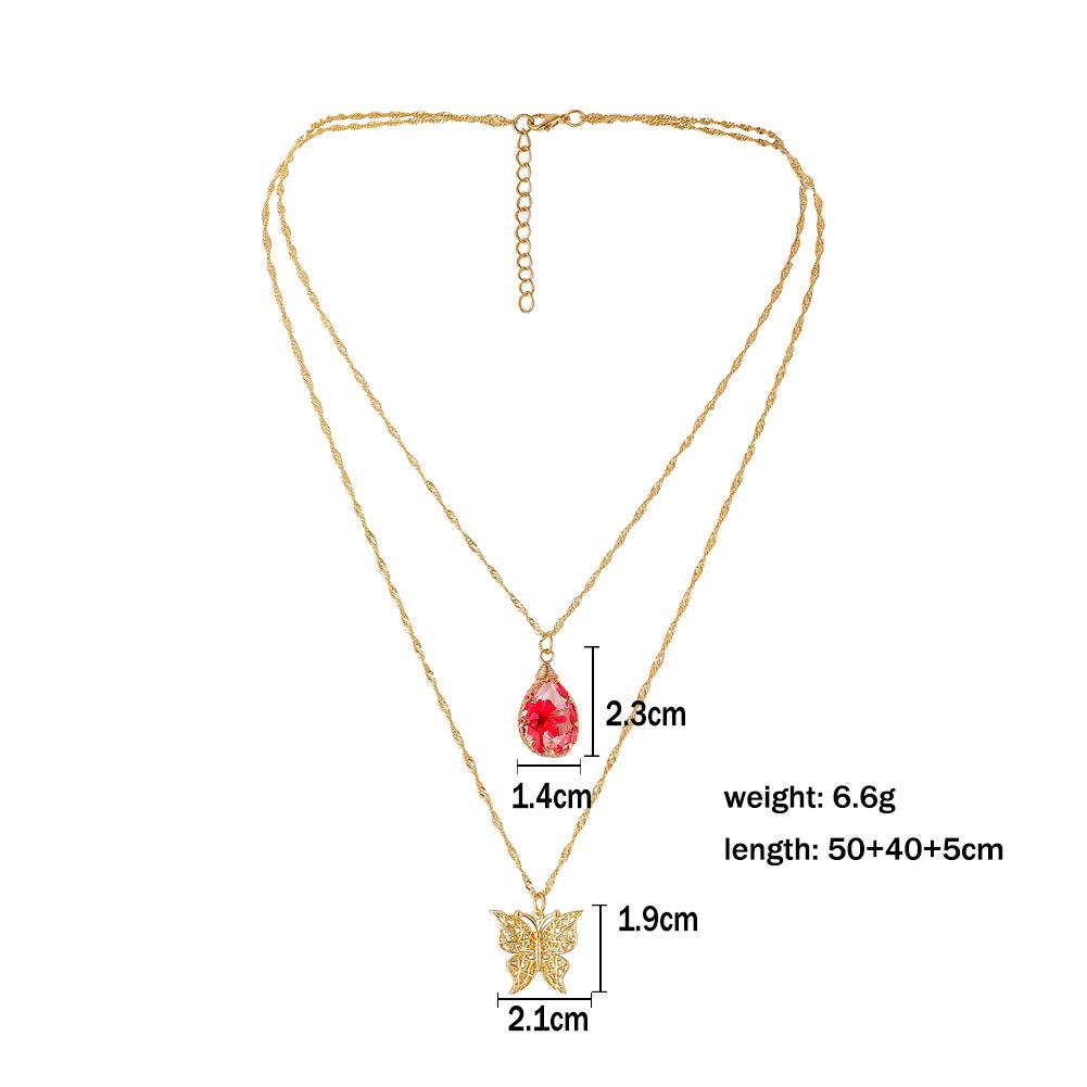 Fashion Water Drop Resin Transparent Crystal Dried Flower Pendant Super Fairy Hollow Butterfly Double Layer Clavicle Necklace For Women