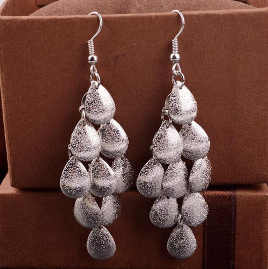 Long water drop frosted surface earrings fashion multi-layered boutique earrings