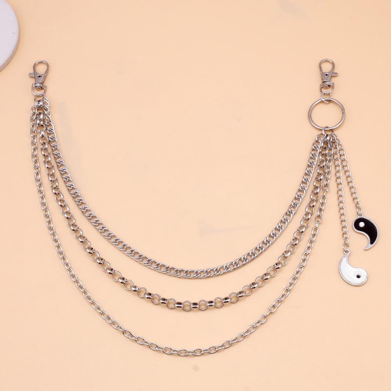 Jewelry trendy cool drop oil black and white Tai Chi pendant waist chain female metal ring chain pants chain waist decoration