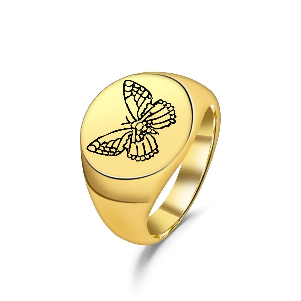 ins simple butterfly ring retro fashion niche engraving printing butterfly index finger ring temperament ring
