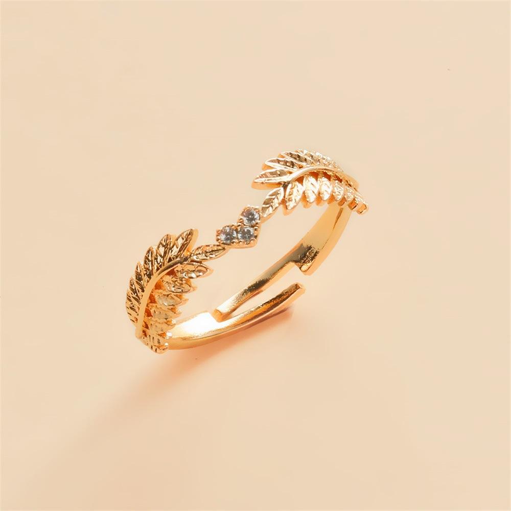 Small fresh and sweet opening leaf ring female light luxury net red olive branch ring ring tail ring