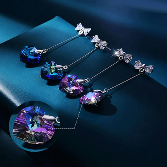 Fashion Ladies Long Color Crystal Diamond Heart Shape Pendant Stud Earrings Bow Knot Earrings Jewelry