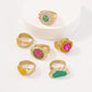 R56 Retro Internet Celebrity Ring Alloy Drip Oil Geometric Fashion Love Flower Ring Jewelry