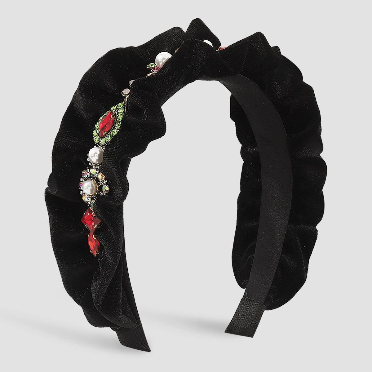 F528 retro velvet folds pearl rhinestone headband French court exaggerated geometric light luxury headband