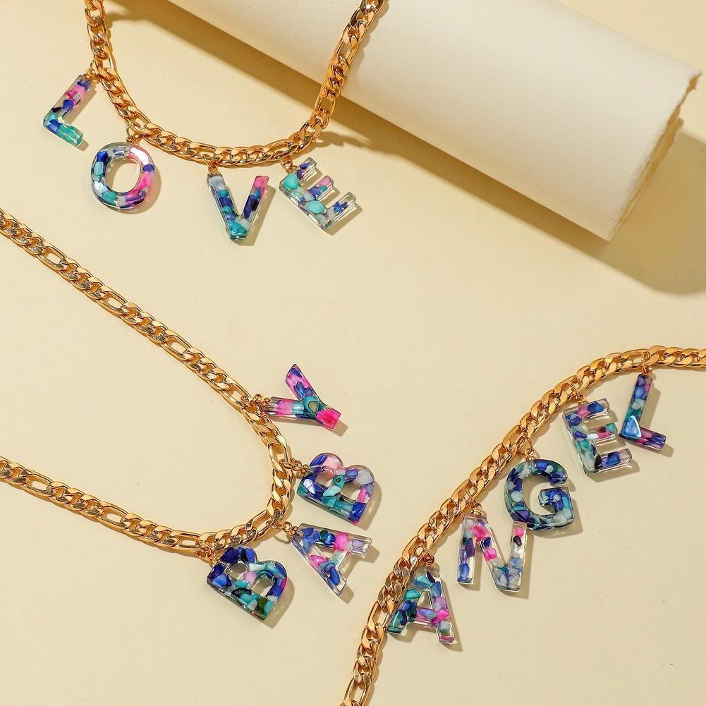 Jewelry fashion colorful letter collarbone necklace ins simple trend color word resin necklace