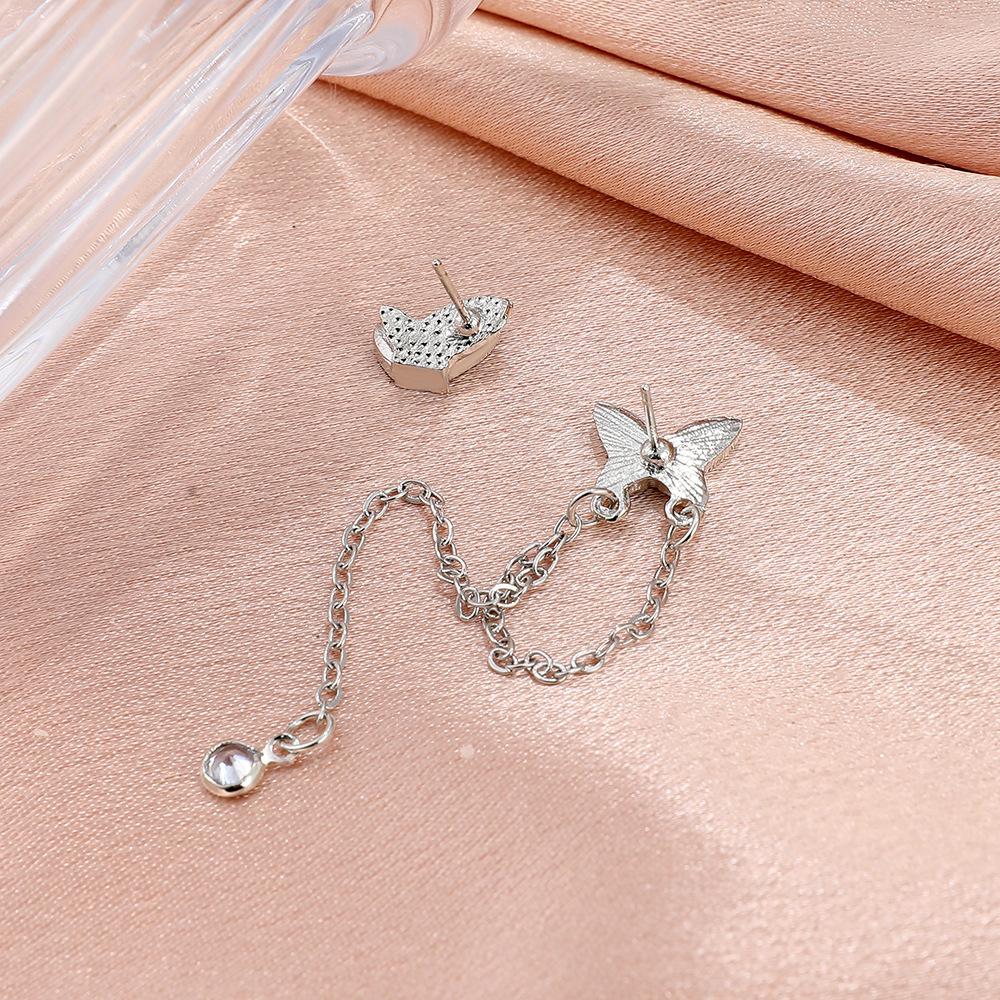 Ins cold asymmetric butterfly earrings Dongdaemun micro-inlaid zircon tassel earrings fashion earrings