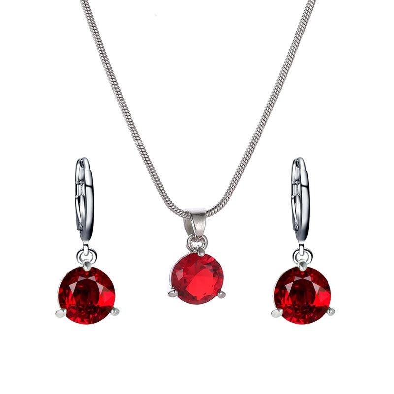 Fashion Temperament Jewelry Necklace Earrings Two-Piece Set Round Multicolor Zircon Pendant Set