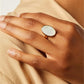 Fashion Simple Oval White Fitting Inlaid Adjustable Ring Women Accessories