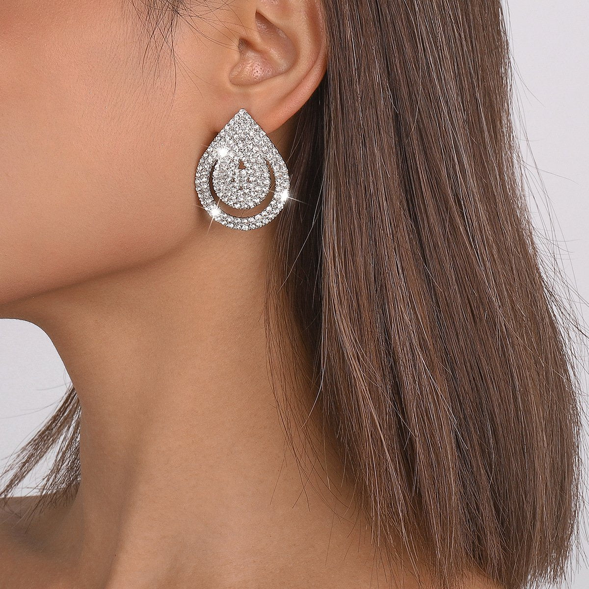 E1916 Jewelry Water Drop Shape Full Diamond Small Fragrance Personalized Earrings Creative Smile Face Hollow Earrings