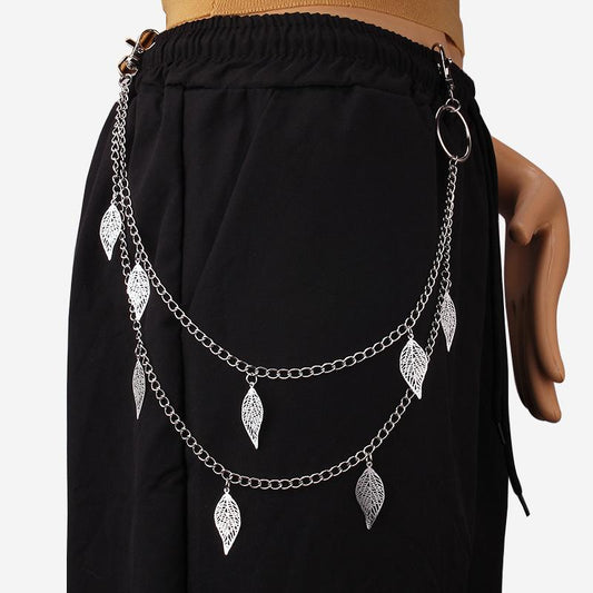 Unisex Fashion Waist Chain Hip Hop Punk Pants Chain Copper Leaf Pendant Waist Chain