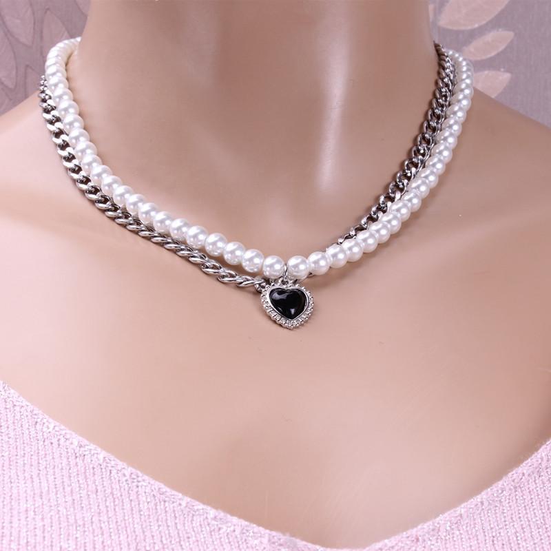 Crystal Glass Hip Hop Peach Heart Lock Design Pendant Necklace Net Red Same Design Necklace Accessories