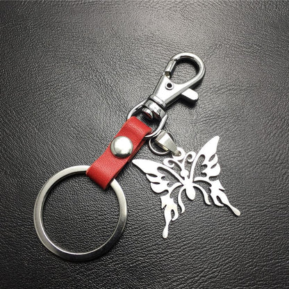 Men and Women Jewelry Titanium Steel Pendant Stainless Steel Hollow Butterfly Pendant Leather Keychain