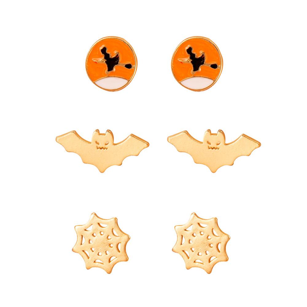 Personality Earrings Halloween Earrings Personality Bat Skull Stud Earrings Fun Funny Set Earrings