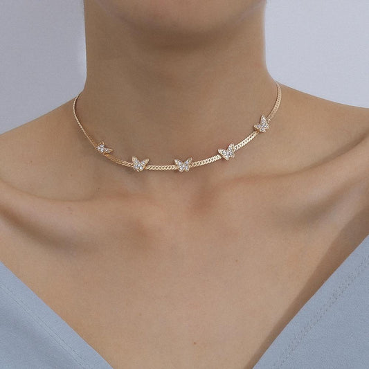 Jewelry Simple Flat Chain Necklace Clavicle Chain Temperament Diamond Butterfly Necklace Choker