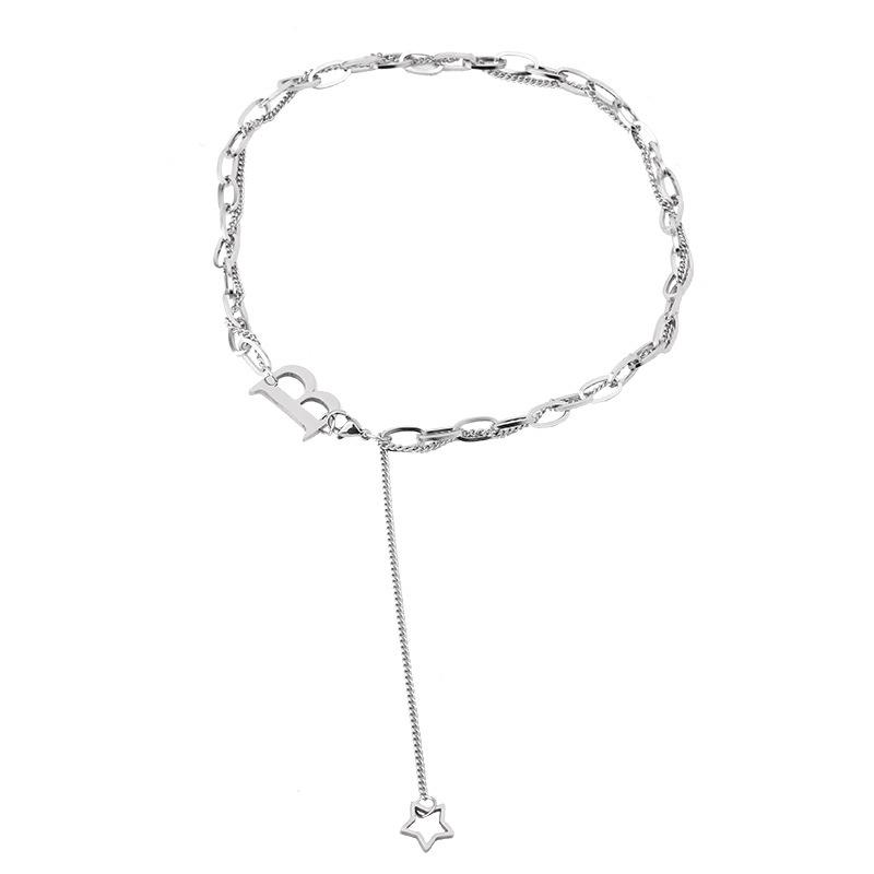 Alphabet double-layer titanium steel necklace hip-hop cool handsome female personality all-match sweater chain net red same style necklace