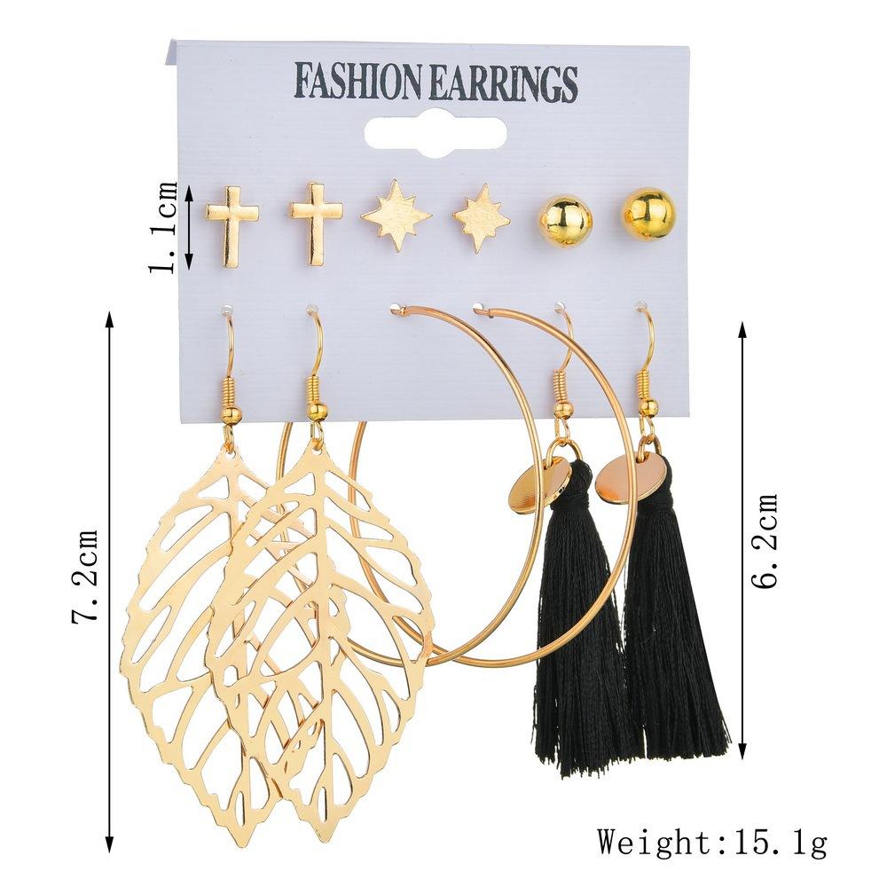 Accessories Pop Leaf Cross Stud Earrings Set Bohemia Tassel Earrings Women