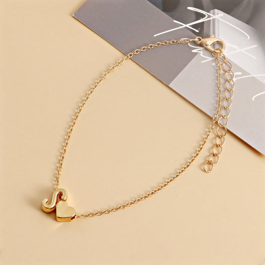 Jewelry Beach Bead Chain Love Peach Heart Alphabet Anklet Women's Versatile Temperament Foot Decoration Set