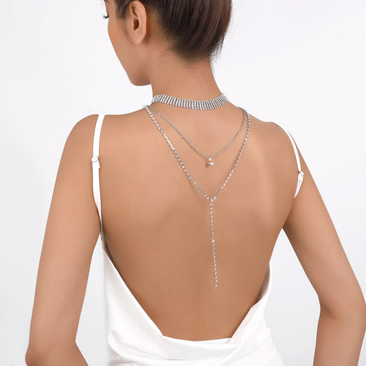 1331 Fashion Choker Necklace Long Diamond Claw Chain Multilayer Necklace Personalized Trendy Back Chain