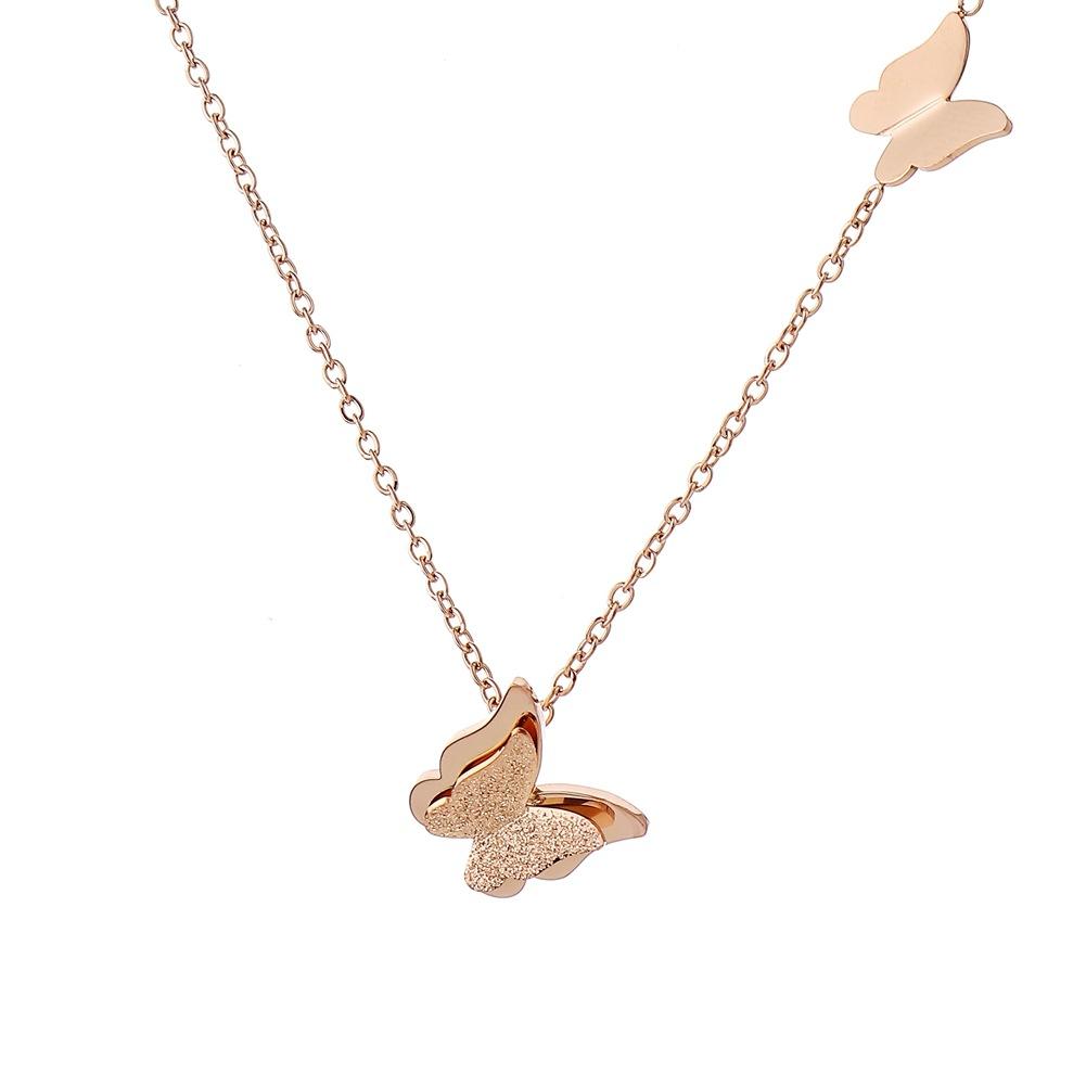 Fashion double frosted butterfly titanium steel pendant neck link simple stainless steel necklace jewelry for women
