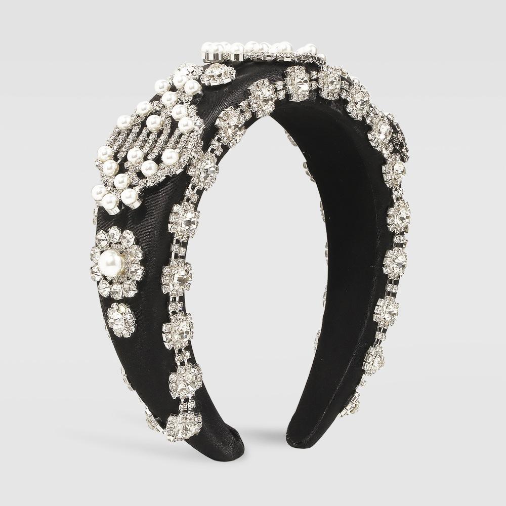 F3355 fashion personality claw chain imitation pearl flower super fairy head hoop sponge temperament wide-brimmed creative hair hoop