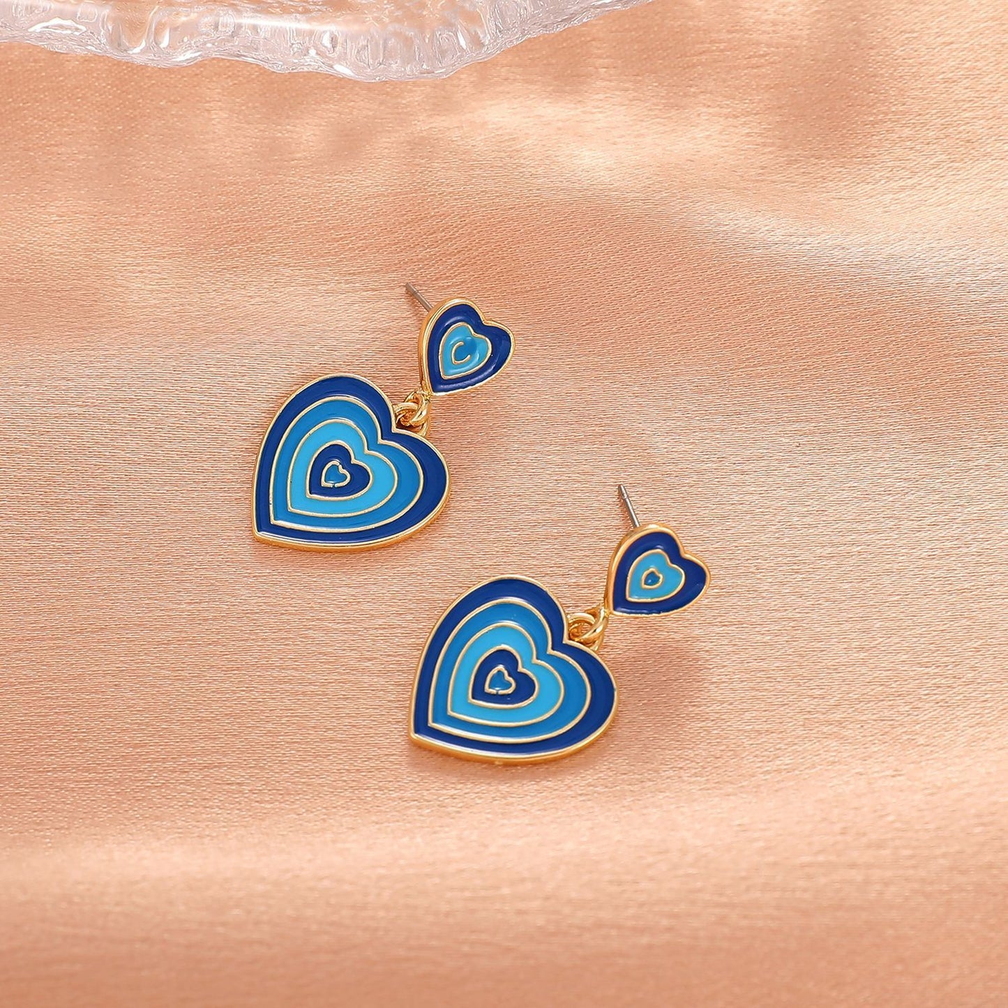 Ins color matching love earrings female retro fashion personality alloy drop nectarine peach heart earrings