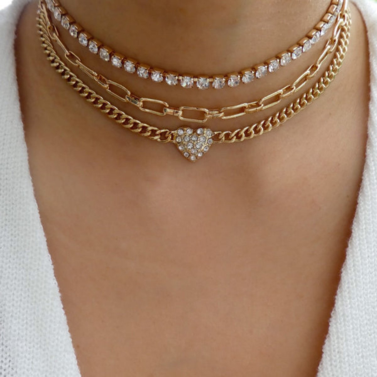 N1796 retro niche necklace stacked multi-layer claw chain love necklace chain exaggerated punk necklace
