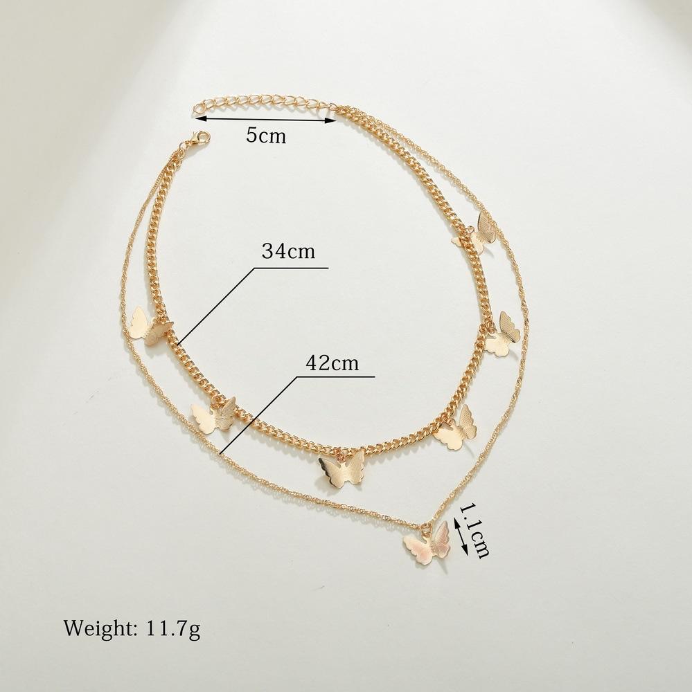 ins three-dimensional iron butterfly necklace fashion multi-layer chain necklace accessories