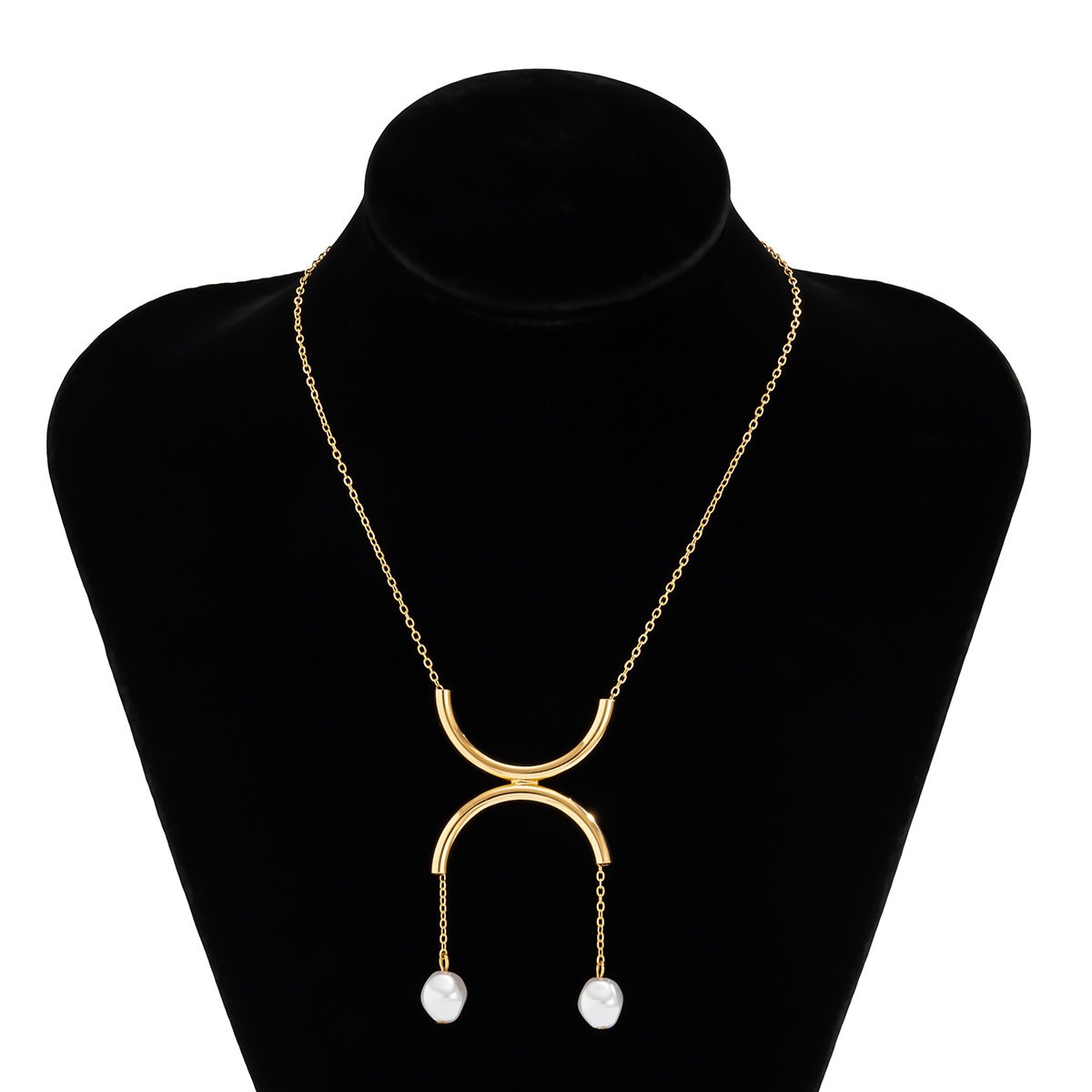 Jewelry Niche Design Pearl Tassel Necklace Female Simple Metal Semicircle Pendant Necklace