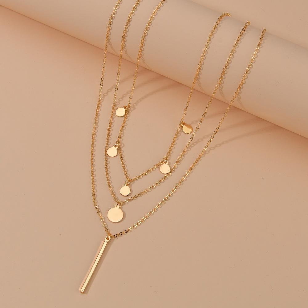 Simple small round piece personalized tassel long pendant fashion stacked multi-layer necklace female accessories