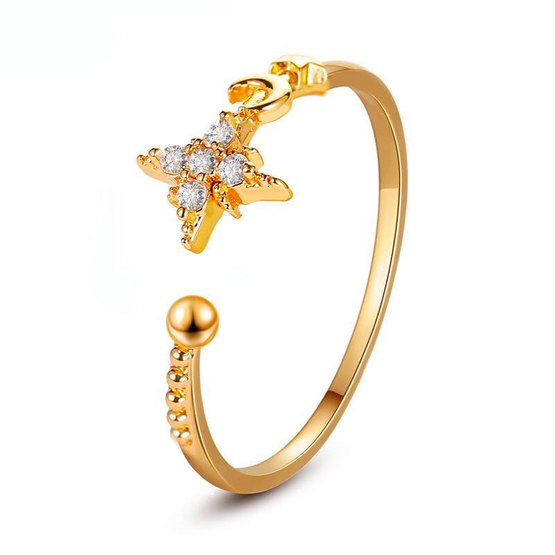 Temperament simple star moon ring classic personality opening adjustable index finger ring female