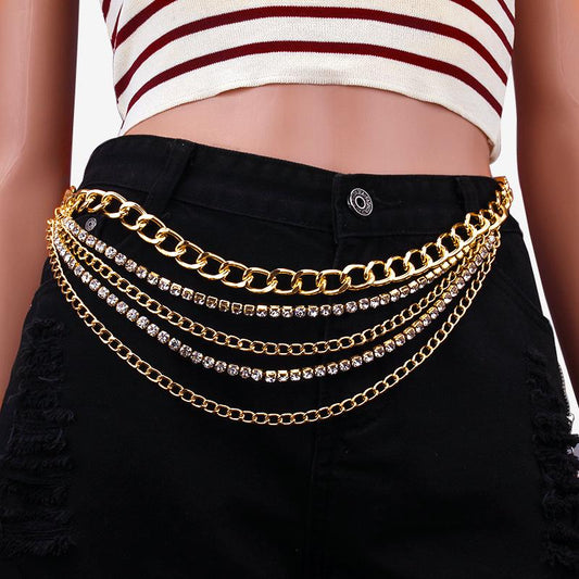 Jewelry exaggerated sexy ball pendant body chain personality retro versatile multi-layer diamond-encrusted waist chain