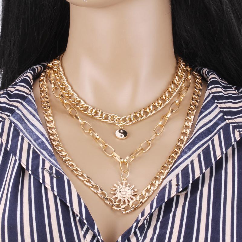 Sun flower necklace ins cold dripping oil Tai Chi decorative clavicle chain personality exaggerated necklace